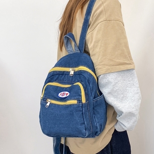 复古牛仔布双肩包女2026新款日系ins学生mini帆布书包旅游小背包