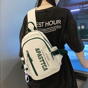 潮牌帆布胸包女ins休闲大容量旅游小背包男日系工装 风运动斜挎包