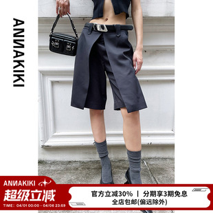 ANNAKIKI休闲裤 小众设计师款 内褶斜纹简约中裤 夏装