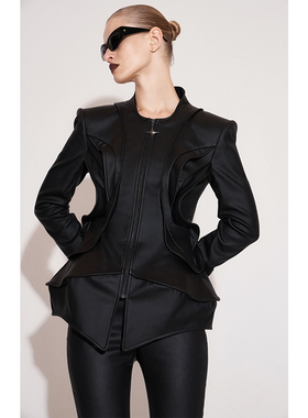 ANNAKIKI【杨丞琳同款】25冬装黑色多层飞片建筑感中长款外套