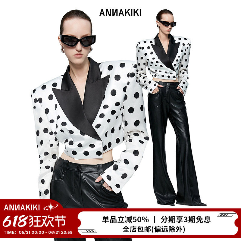 ANNAKIKI西装 夏装小众设计师款 异型波点醋酸短款西装外套女