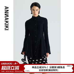 小众 ANNAKIKI短外套 设计师款 女装 收腰两穿外套 黑色羊毛拼接修身