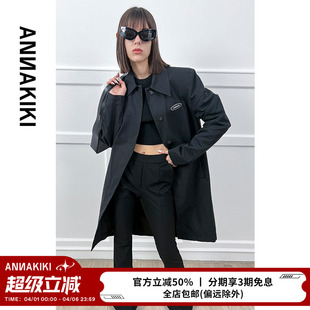 ANNAKIKI 小众设计师款 黑色3D立体分割袖 风衣外套女 明星同款