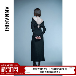 立裁后背镂空褶皱一字领长裙 小众设计师款 ANNAKIKI连衣裙 25春装