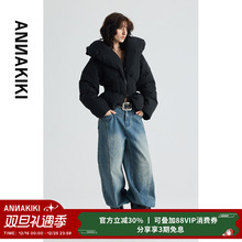 ANNAKIKI羽绒服 设计师款女装小众 黑色爱心领收腰短款90鹅绒服女
