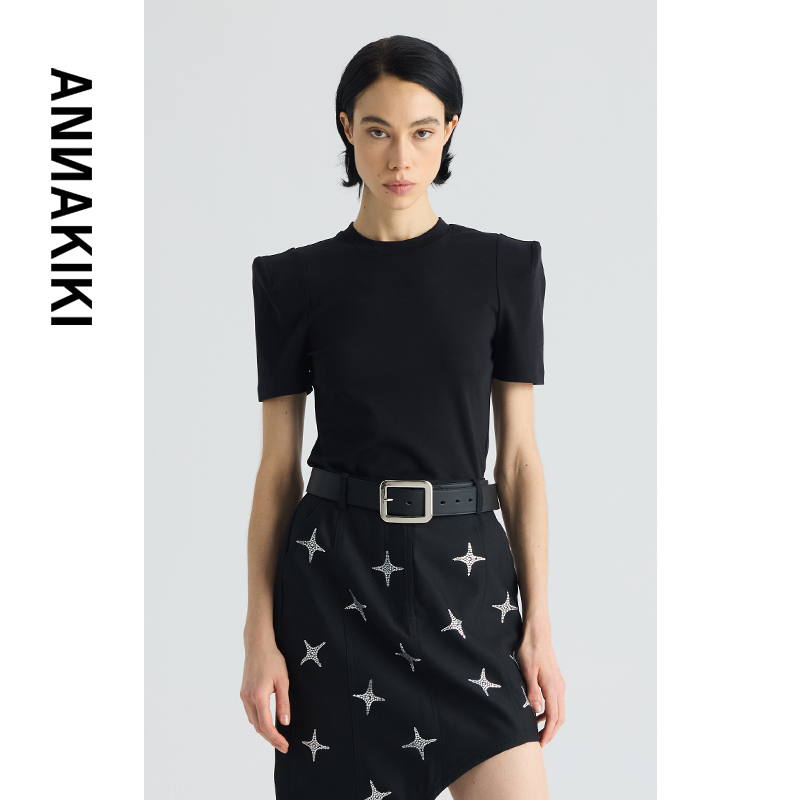 ANNAKIKI立体垫肩T恤短袖上衣