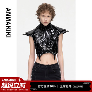 上衣 ANNAKIKI上衣 秋季 小众设计师款 黑色真皮立体骨位宽肩短款