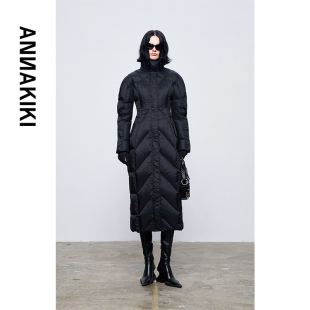 冬款 黑色绗线收腰长款 设计师款 小众 羽绒服 女装 ANNAKIKI羽绒服