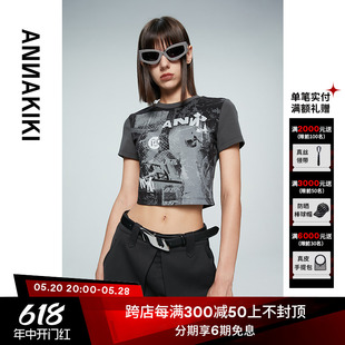 小众设计师款 ANNAKIKI 24夏装 复古做旧斑驳印花短袖 T恤 T恤上衣
