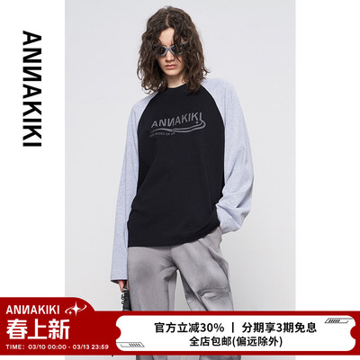 ANNAKIKI T恤 冬款设计师款女装小众 复古插肩袖T恤长袖上衣