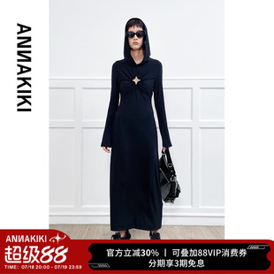 ANNAKIKI連衣裙 小眾設計師款 四芒星鏤空連帽長袖 連衣裙女 夏裝