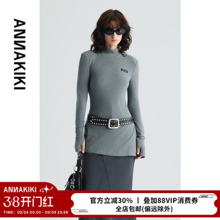 ANNAKIKI上衣 设计师款女装小众 两色高领垫肩德绒发热上衣女