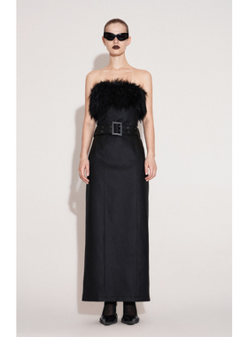 ANNAKIKI【pharita同款】25冬装黑色机能环保皮草抹胸连衣裙