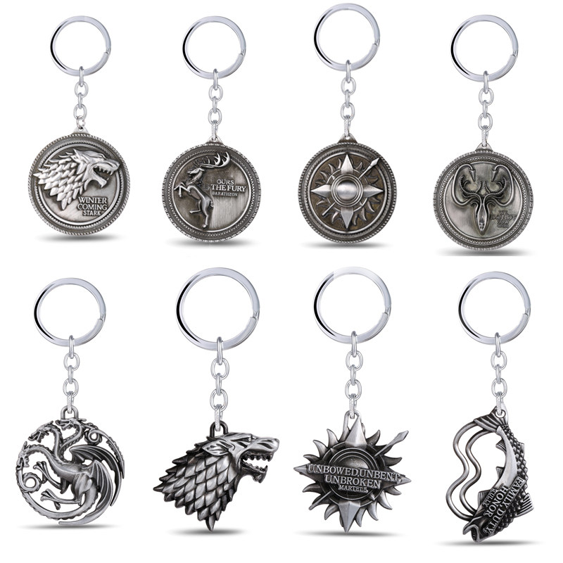 美剧冰与火之歌权力的游戏周边  九大家族徽章标志复古钥匙扣挂件
