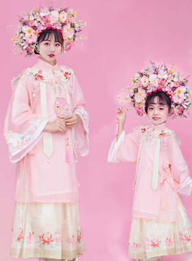 母女童汉服亲子古装春2026新款明制套装簪花摄影楼儿童古风演出服