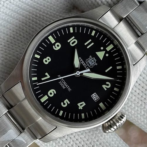 STEELDIVE精钢潜水手表39MM飞行机械腕表瑞士C3强夜光防水男士员