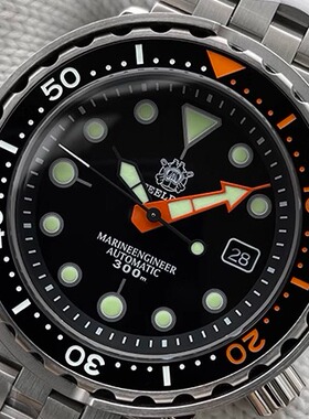 STEELDIVE日本自动机械手表指针式橙夜光300m潜水表黑武士SBBN015