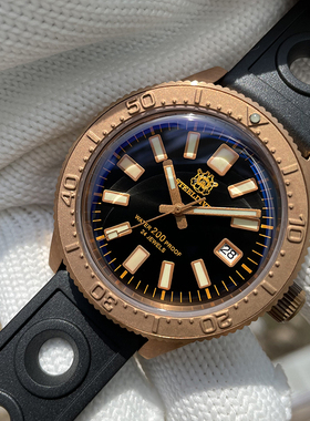 定制62MAS元祖古青铜潜水表蓝宝石锅盖泡泡镜200米防水机械男手表