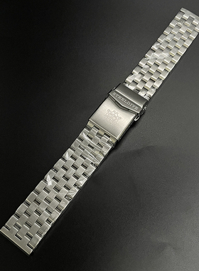 22mm通用平头五珠坦克手表带三珠梯型带双保险扣不锈钢316L精钢带