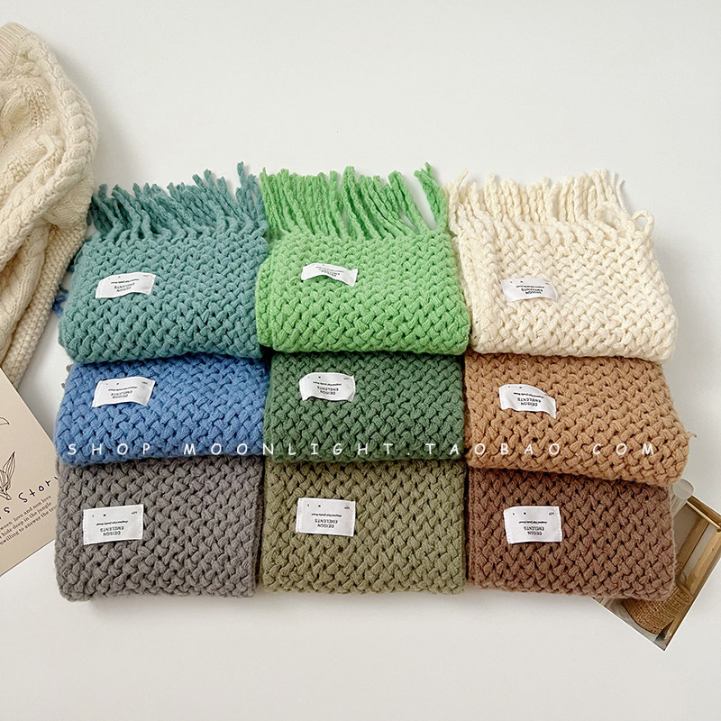 어린이 두꺼운 모직 스카프 니트 가을 겨울 한국 스타일  두껍고 따뜻한  소녀 방풍 목 스카프 남성 목 커버