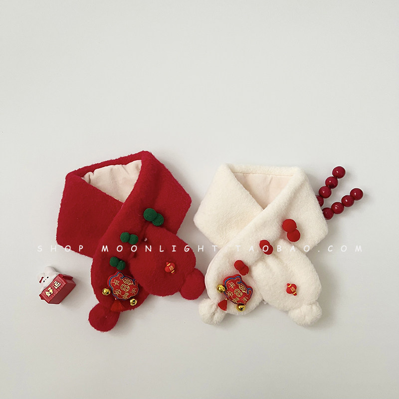 평화와 기쁨 새해 빨간색 어린이 스카프 플러시 가을 겨울  ??따뜻한 남성과 여성의  크로스 스카프