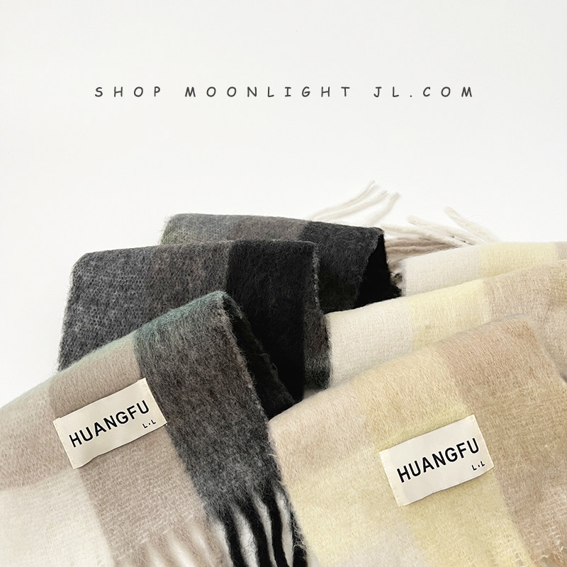 한국 스타일의 부드러운 대조 격자 무늬 어린이 스카프 니트 가을 겨울 따뜻하고 두꺼운 방풍  소녀 스카프