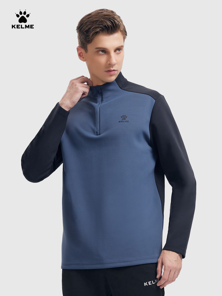 KELME 러닝 스웨트 셔츠 남성용 2024 가을 축구 훈련 풀오버 스포츠 하프 지퍼 긴팔 탑