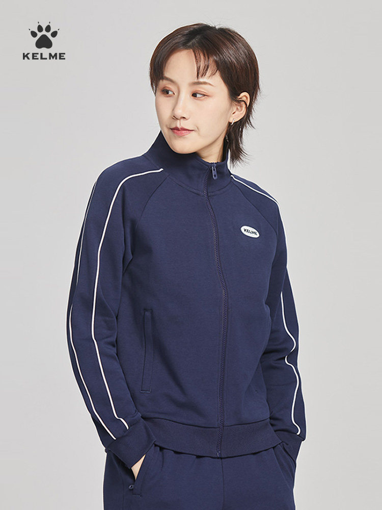 KELME 스웨트 재킷 2024 가을 새로운 패션 스포츠 캐주얼 스탠드 칼라 니트 루즈 재킷 여성용