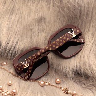 高级感红框拼接偏光墨镜女潮时尚大框防晒太阳眼镜方圆脸防紫外线