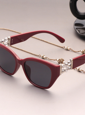 个性转运珠猫眼墨镜女宽腿偏光红