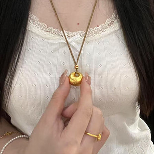 古法传承金包银小胖福吊坠女平安锁金坨坨项链转运珠挂坠生日礼物