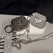 潮牌奢华满钻字母适用苹果AirPodspro3代耳机套pro2代斜挎挂脖链条无线蓝牙耳机AirPods4代保护套1 3代防丢