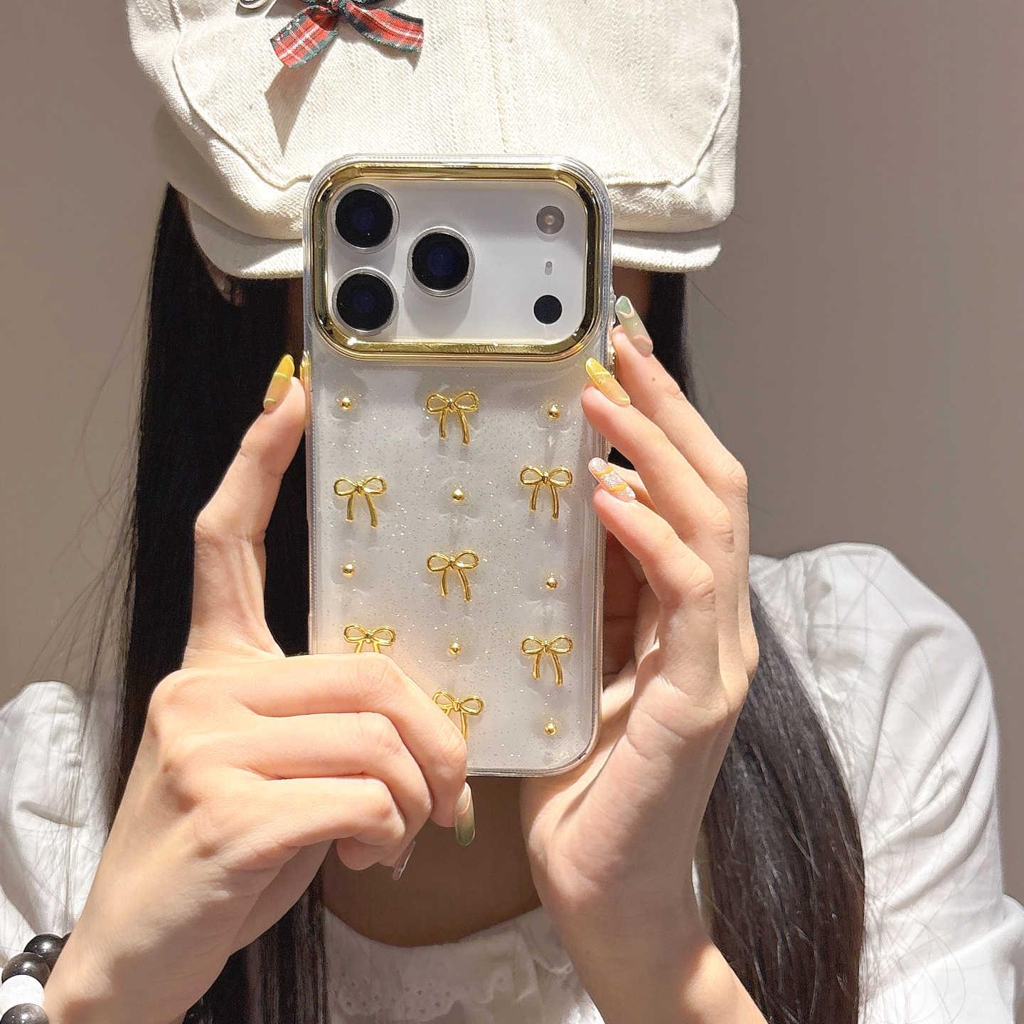 适用苹果17promax手机壳新款iphone16立体金色闪粉蝴蝶结16pro高级感15全包pm防摔软壳14pro透明ip硅胶13女款