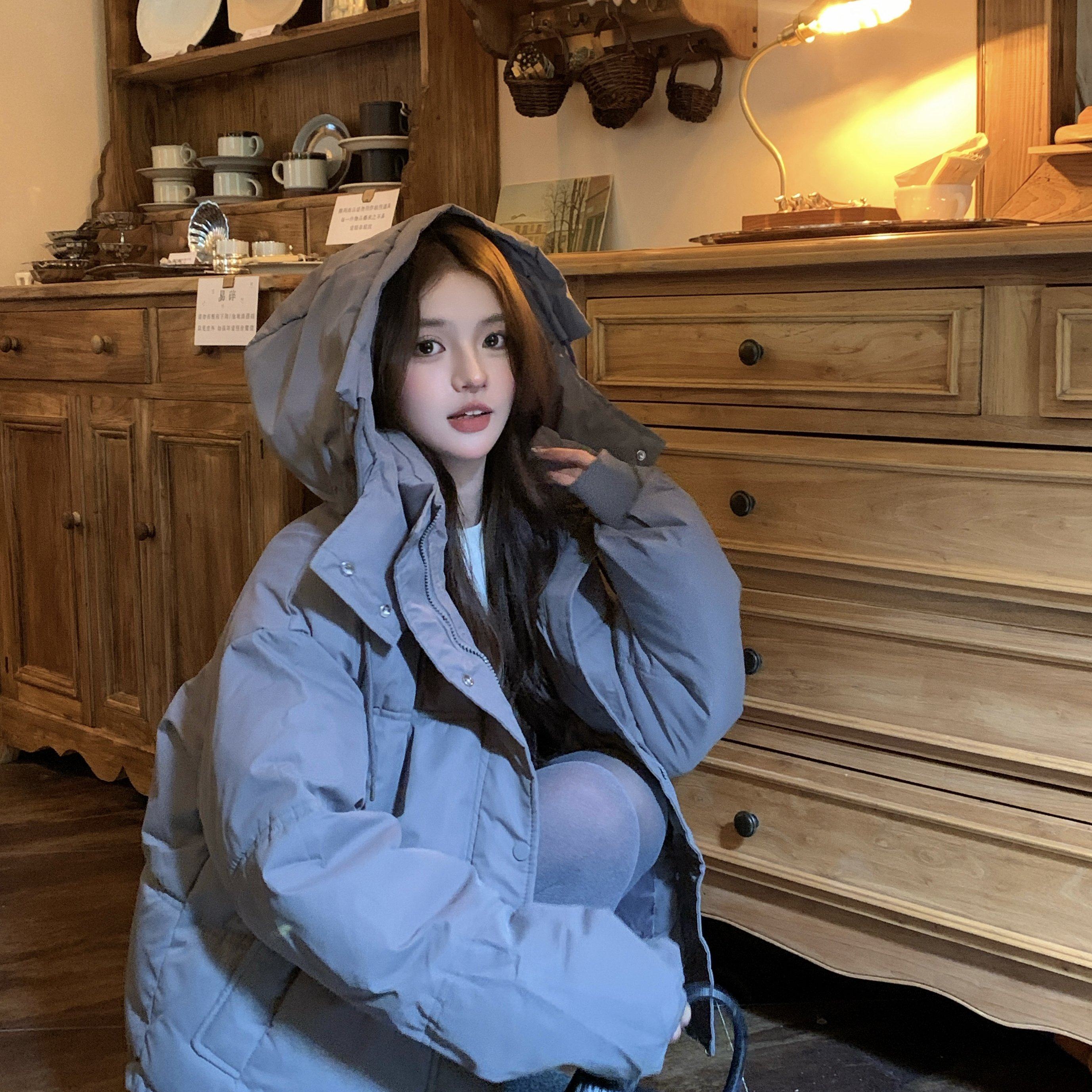 实拍 羽绒棉服女短款加厚保暖连帽棉袄外套宽松小个子面包服