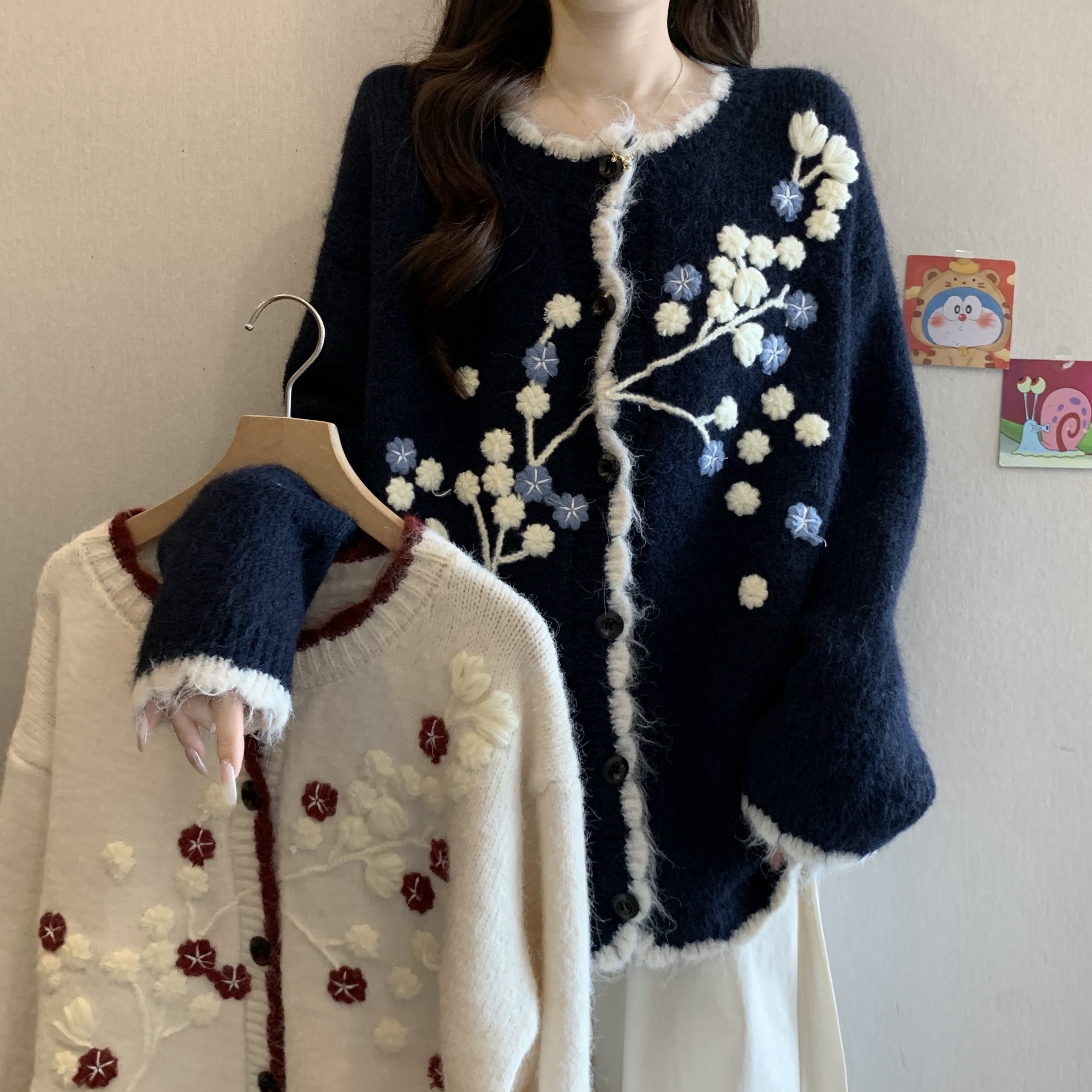 实拍大码女装韩版设计感重工立体绣花撞色毛衣胖妹妹遮肚针织衫,女装/女士精品,大码内搭,淘宝优惠券,粉丝福利购,淘宝优惠卷