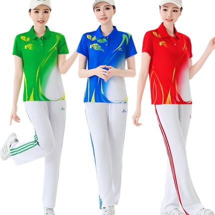 晋冠新款梦之队男女情侣款短袖体恤长裤套装广场舞中老年团体校服