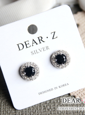 黑曜石耳钉女韩国代购纯银防过敏养耳洞带钻2025款精致黑玛瑙耳饰