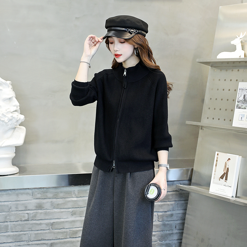 立领加厚开衫毛衣女秋冬新款