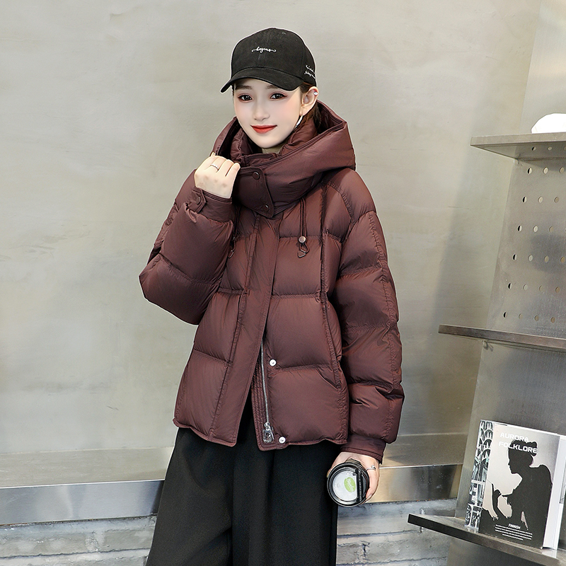 连帽宽松短款羽绒服女士冬季