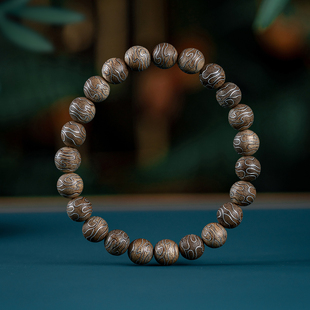 天然印尼达拉干沉香手串女沉水级老料镶嵌祥云纹手链男情侣款 真品