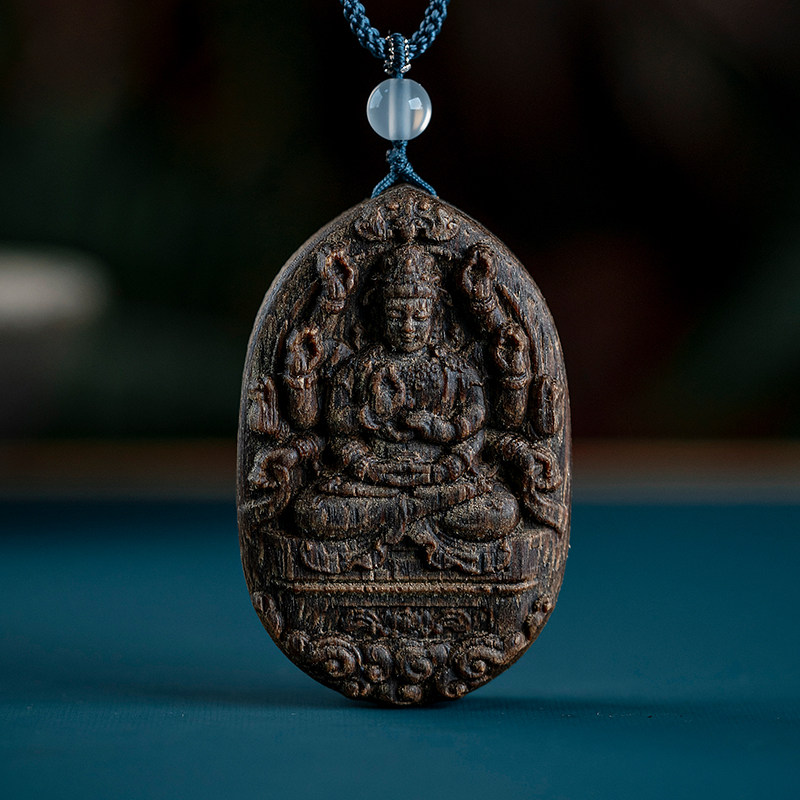 越南芽庄黄奇楠雕刻千手观音项链吊坠沉水棋楠沉香挂件女男款挂饰