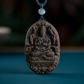 越南芽庄黄奇楠雕刻千手观音项链吊坠沉水棋楠沉香挂件女男款 挂饰