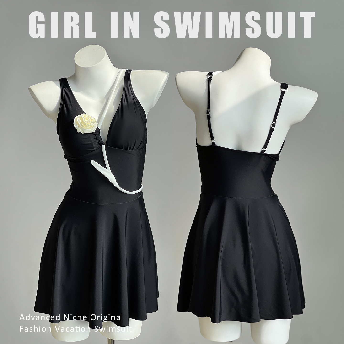 高级感深V御姐泡温泉连体系泳衣