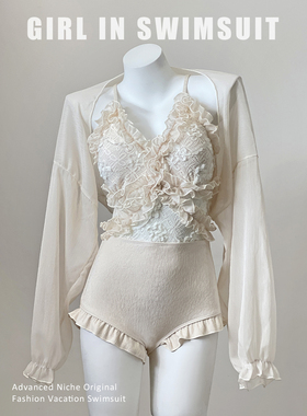 连体泳衣女性感露背蕾丝时尚2024新款爆款拍照好看水上乐园小胸穿