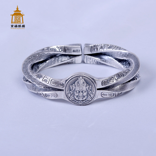 黄财神吉言银手镯 999足银莫比乌斯环手镯实心复古小众男生银镯子