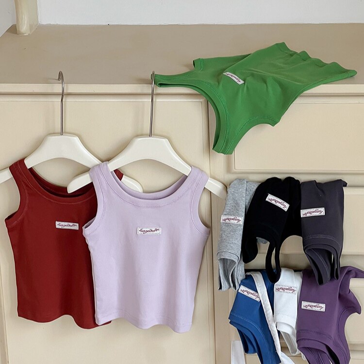 韩系女童糖果色背心夏季儿童圆领无袖上衣中大童外穿内搭打底衫潮