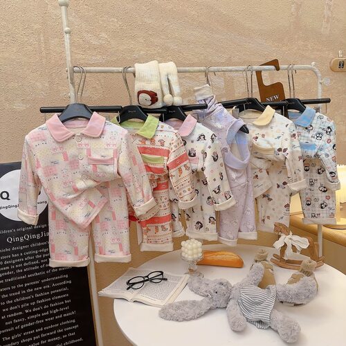 10A抗菌2026秋冬新款羊毛蚕丝家居服套装男女童卡通印花翻领睡衣