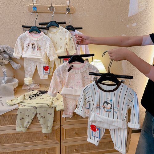 儿童莱卡棉家居服套装男童女童韩系印花无骨秋衣秋裤小孩抗菌打底