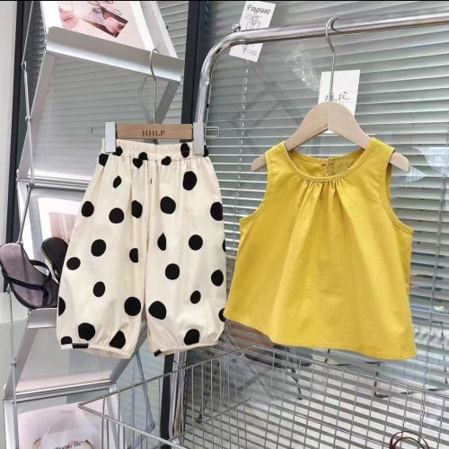 女童波点灯笼裤套装夏款无袖背心两件套女宝宝洋气休闲时尚穿搭潮