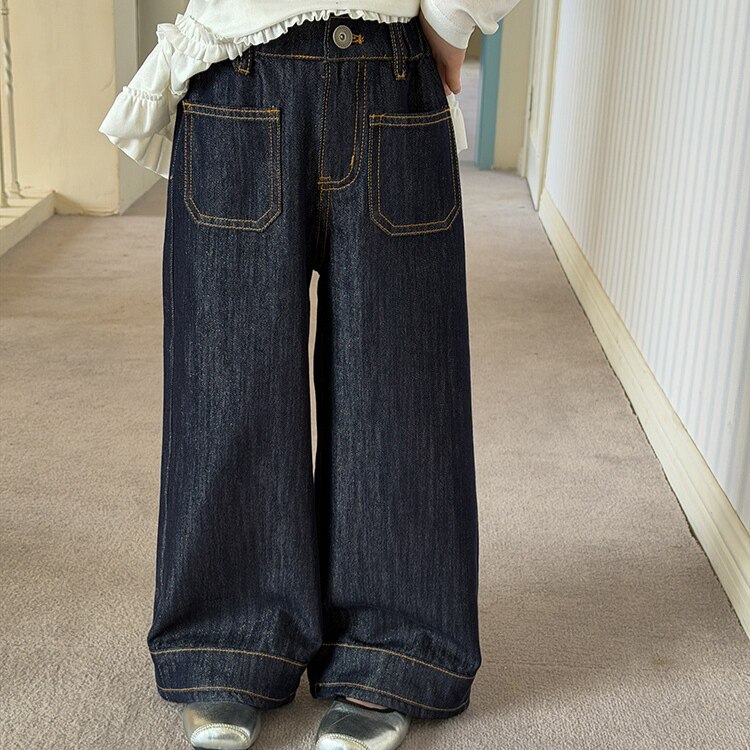 女童天丝牛仔阔腿裤春新款韩版宽松直筒裤中大童洋气百搭休闲长裤